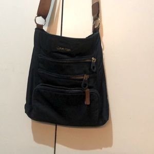 Navy, gold and brown shoulder bag